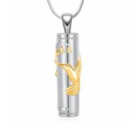 Minicremation Hummingbird Cremation Jewelry for Ashes Cylinder Flower Urn Necklace for Ashes Funeral Memorial Urn Locket Keepsake Pendant for Women, Metal, not (Silver&Gold Hummingbird)