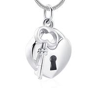 Minicremation Padlock Urn Necklace for Ashes for Women Men Cremation Jewelry Stainless Steel Key with my Heart Urn Punk Lock Pendant Ashes Holder