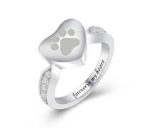 Minicremation Paw Print Heart Cremation Urn Ring for Pet Ashes Stainless Steel Memorial Keepsake Jewelry Forever in My Heart Pet Loss Sympathy Gift for Women Men