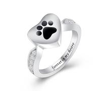 Minicremation Paw Print Heart Cremation Urn Ring for Pet Ashes Stainless Steel Memorial Keepsake Jewelry Forever in My Heart Pet Loss Sympathy Gift for Women Men