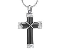 Minicremation Rope Winding Cross Cremation Ashes Jewelry Urn Necklace Pendant Keepsake Religious Memorial (Silver-A)
