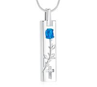 Minicremation Stainless Steel Rose Flower Urn Necklace for Ashes for Human/Pets Square Bar with Cross Cremation Ashes Jewelry Keepsake Memorial Pendant