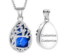 Minicremation Tree of Life Teardrop Urn Necklace for Ashes with Crystal Cremation Jewelry Memorial Ashes Keepsake Pendant for Women & Men