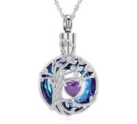 Minicremation Tree of Life Urn Necklace Ashes Circle Cremation Jewelry for Ashes Comfort Cremation Necklace Blue Ceramic Tree of Life Funeral Keepsake for Loved Ones' Ashes