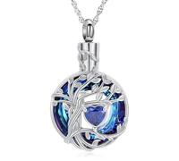 Minicremation Tree of Life Urn Necklace Ashes Circle Cremation Jewelry for Ashes Comfort Cremation Necklace Blue Ceramic Tree of Life Funeral Keepsake for Loved Ones' Ashes