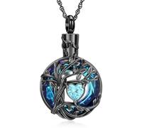 Minicremation Tree of Life Urn Necklace Ashes Circle Cremation Jewelry for Ashes Comfort Cremation Necklace Blue Ceramic Tree of Life Funeral Keepsake for Loved Ones' Ashes
