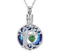 Minicremation Tree of Life Urn Necklace Ashes Circle Cremation Jewelry for Ashes Comfort Cremation Necklace Blue Ceramic Tree of Life Funeral Keepsake for Loved Ones' Ashes