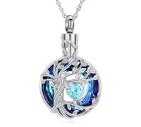 Minicremation Tree of Life Urn Necklace Ashes Circle Cremation Jewelry for Ashes Comfort Cremation Necklace Blue Ceramic Tree of Life Funeral Keepsake for Loved Ones' Ashes