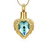 Minicremation Urn Necklaces for Ashes Carved Always in my heart Teardrop Keepsake Ashes Necklace Urn Pendant Cremation Memorial Jewelry (Lake Blue)