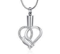 Minicremation Urn Necklaces for Ashes for Women Double Heart Pendant with Birthstone Crystals Cremation Jewelry Keepsake Memorial Gifts for Wife, Stainless Steel, No Gemstone