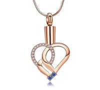 Minicremation Urn Necklaces for Ashes for Women Double Heart Pendant with Birthstone Crystals Cremation Jewelry Keepsake Memorial Gifts for Wife, Stainless Steel, No Gemstone