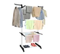 Minifactory 3-Tier Clothes Drying Rack, Foldable Laundry Airer with Wings & Wheels (Black)