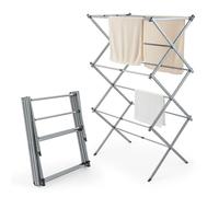 Minifactory 3-Tier Expandable Clothes Airer Heavy-Duty Foldable Drying Rack Rust-Resistant Indoor Outdoor Laundry Drying Rack Adjustable Width for Flat Bathroom Balcony Silver