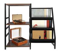 Minifactory 3-Tier Turntable Stand with Vinyl Record Storage - Holds Up to 200 Albums, Sturdy Record Player Table & Vinyl Storage Cabinet for Living Room, Bedroom, Retro Side Table & LP Display Rack