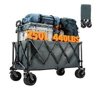 Minifactory 300L Folding Trolley on Wheels, Heavy Duty Foldable Garden Cart with Adjustable Handle, Utility Wagon for Camping, Beach, Picnic, Shopping & Outdoor Transport (Grey)