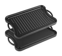 Minifactory Cast Iron Griddle Pan, Reversible Grill & Flat Plate for Gas Hob, Induction & BBQ, Pre-Seasoned Non-Stick Double Burner Griddle with Handles, Oven Safe & Camping (Rounded Angle)