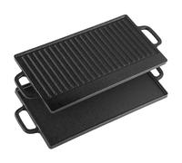 Minifactory Cast Iron Griddle Pan, Reversible Grill & Flat Plate for Gas Hob, Induction & BBQ, Pre-Seasoned Non-Stick Double Burner Griddle with Handles, Oven Safe & Camping (Right Angle)