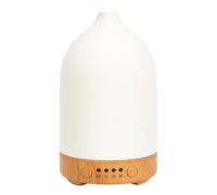 Minifactory Ceramic Essential Oil Diffuser, 100ml Ultrasonic Aromatherapy Diffuser with 7 Colour Lights, Wood Grain Base & Auto Shut-Off, Quiet Mist Diffuser for Home, Bedroom, Office, Yoga (White)
