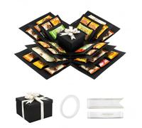Minifactory Explosion Gift Box DIY 5 Layer Surprise Box Scrapbook Photo Album Creative Explosion Box with Tape & Ribbon for Birthday Anniversary Valentine’s Day Gift Memory Box (Black)