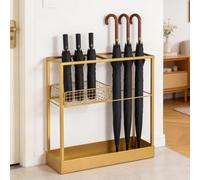 Minifactory Heavy Duty Umbrella Stand - Waterproof Metal Umbrella Holder & Rack for Indoor Use, Large Capacity Hallway Entryway Storage with Drip Tray, Modern Home Decor (Black) (Golden)