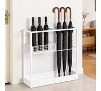 Minifactory Heavy Duty Umbrella Stand - Waterproof Metal Umbrella Holder & Rack for Indoor Use, Large Capacity Hallway Entryway Storage with Drip Tray, Modern Home Decor (Black) (White)