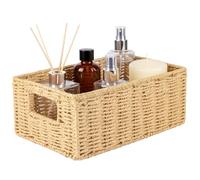Minifactory Natural Paper Rope Storage Basket Collapsible Foldable Woven Organizer Bins with Handles for Shelves Pantry Bathroom Living Room & Home Decor Rustic Home Decor (Beige, 36x28x18.5cm)