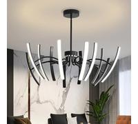 minifair 12-Light LED Pendant Light,Modern Dimmable Dining Pendant with Rotatable Lamp Body,Black Sputnik Chandeliers for Kitchen Living Room Hall Dining Room,φ1100xH580