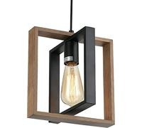 minifair Industrial Small Pendant Lighting, Farmhouse Kitchen Island Hanging Lamp with Cord, Wood+Metal,1 Light E27 Fixture for Dining Room Bedroom Hallway Entryway,24 CM