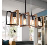 minifair Kitchen Island Lighting,4 - Light Dining Room Farmhouse Chandelier,Black Modern Pendant Lighting,Pool Table Lights,Wood and Matte Black Metal Finish (4 Heads,Wood)