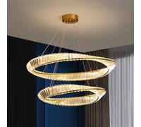 minifair Led Crystal Chandelier,Double Round Chandeliers Ceiling Light for Home Decor,Modern Dimmable Pendant Light for Living Room Dining Room Kitchen Bedroom D60+80Cm/ 23.6+31.5 in