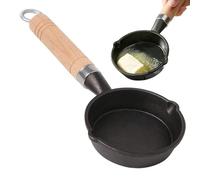 Minii Frying Pan - Flat Deepened Skillet, Non-Stick Cast Iron Pan | Wooden Handle Skillet, Anti-Scalding Small Pan, Egg Frying Pan, Omelette Skillet, Soup, Dumplings, Noodles Cooking