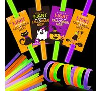 MiniInflat 24 Sets Halloween Triple Glow Bracelets with Cards Include 24 Pcs a Little Bit of Light for Your Halloween Night Glow Stick Gift Tag 24 in the Dark Sticks for School Party Supplies