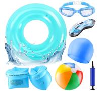 MiniInflat Kids Swimming Tubes, Swimming Goggles with Anti-Fog and Anti-UV, Silicone Inflatable Floats, Raft, Swim Cap, Beach Ball, Air Pump, Float Toys for Kids