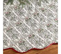 MiniInflat Quilted Christmas Tree Skirt Cotton Floral Block Print Nature Color Green Christmas Tree Skirt for Xmas Holiday Party Seasonal Home Decoration Indoor Outdoor(60 Inch, Red Green Print)