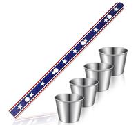 MiniInflat Shot Board Stainless Shot Glass Set Board with 4 Stainless Steel Glasses Vintage Drinking Ski Party Decorations Glass for Family Reunion Winter Christmas Party, Steel