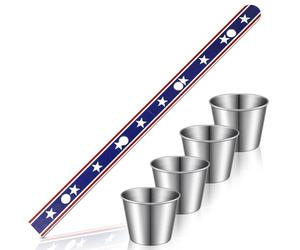 MiniInflat Shot Board Stainless Shot Glass Set Board with 4 Stainless Steel Glasses Vintage Drinking Ski Party Decorations Glass for Family Reunion Winter Christmas Party, Steel