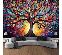 MiniInTheBox Tree of Life Wall Hanging Decor Tapestry with Stained Glass Colorful Wall Art Large Tapestry Mural Decor Photograph Backdrop Blanket Curtain Home Bedroom Living Room Decoration