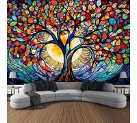 MiniInTheBox Tree of Life Wall Hanging Decor Tapestry with Stained Glass Colorful Wall Art Large Tapestry Mural Decor Photograph Backdrop Blanket Curtain Home Bedroom Living Room Decoration