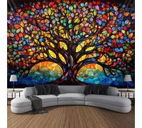 MiniInTheBox Tree of Life Wall Hanging Decor Tapestry with Stained Glass Colorful Wall Art Large Tapestry Mural Decor Photograph Backdrop Blanket Curtain Home Bedroom Living Room Decoration