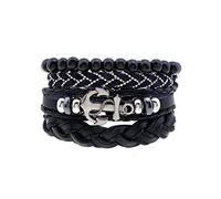 MiniJewelry 4Pcs Braided Leather Wrap Bracelets for Men Women Adjustable Anchor Feather Angel Wing Evil Eye