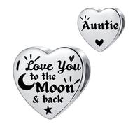 MiniJewelry Auntie Silver Heart Charm fit Pandora Charms Bracelets I Love You to the Moon and Back Birthday Bead Gift for Women Stainless Steel