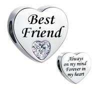 MiniJewelry BestFriend Clear Love Heart Charm fit Pandora Charms Bracelets Birthday Beads Gift for Women Always on My Mind Forever In My Heart Stainless Steel
