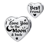MiniJewelry BestFriend Silver Heart Charm fit Pandora Charms Bracelets I Love You to the Moon and Back Birthday Bead Gift for Women Stainless Steel