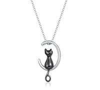 MiniJewelry Black Cat Crescent Moon Urn Necklace for Ashes Cremation Memorial Birthday Jewelry Necklaces Holder Pendant Stainless Steel