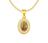 MiniJewelry Blessed Virgin Mary Miraculous Catholic Oval Pendant Gold Necklace Religious Choker Christmas Birthday Jewellery Gift for Women Daughter Sister Grandmother Granddaughter