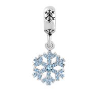 MiniJewelry Blue Snowflakes Charm Compatible with Pandora Bracelets Silver CZ Dangle Winter Snow Friends Family Christmas Birthday Xmas