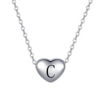 MiniJewelry C Initial Letter Love Heart Pendant Necklace Birthday Personalized Name Necklaces Gift for Women Auntie Niece Silver Stainless Steel