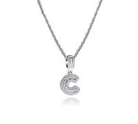 MiniJewelry C Initial Letter Name Alphabet Silver Crystal Clear CZ Necklace Personalize Jewellery Women Daughter Girls Mum Mothers Day