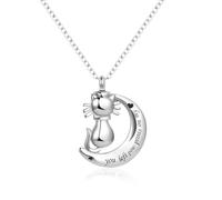 MiniJewelry Cat Crescent Moon Urn Necklaces for Ashes Cremation Jewelry Keepsake for Adult Women Men Human Family Loved One