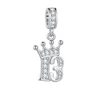 MiniJewelry Celebration Tiara Crown 13 Birthday Number Dangle Charm fits Pandora Charms Bracelets Gift Love Women Clear Cubic Zirconia Family Cubic Zirconia Silver